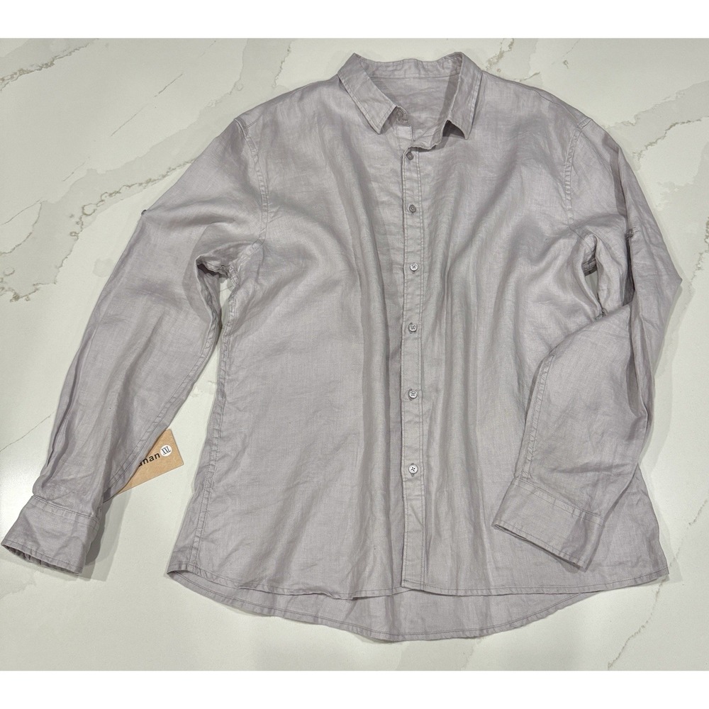 NWT Linen Button Up Dress Shirt Mens XXL Gray Summer Casual Long Sleeve Classic‎